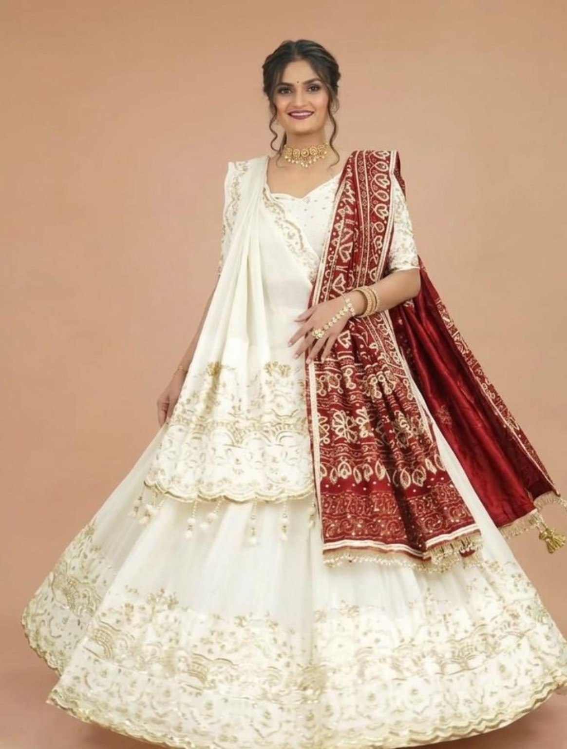 Ivory & Maroon Heritage Lehenga